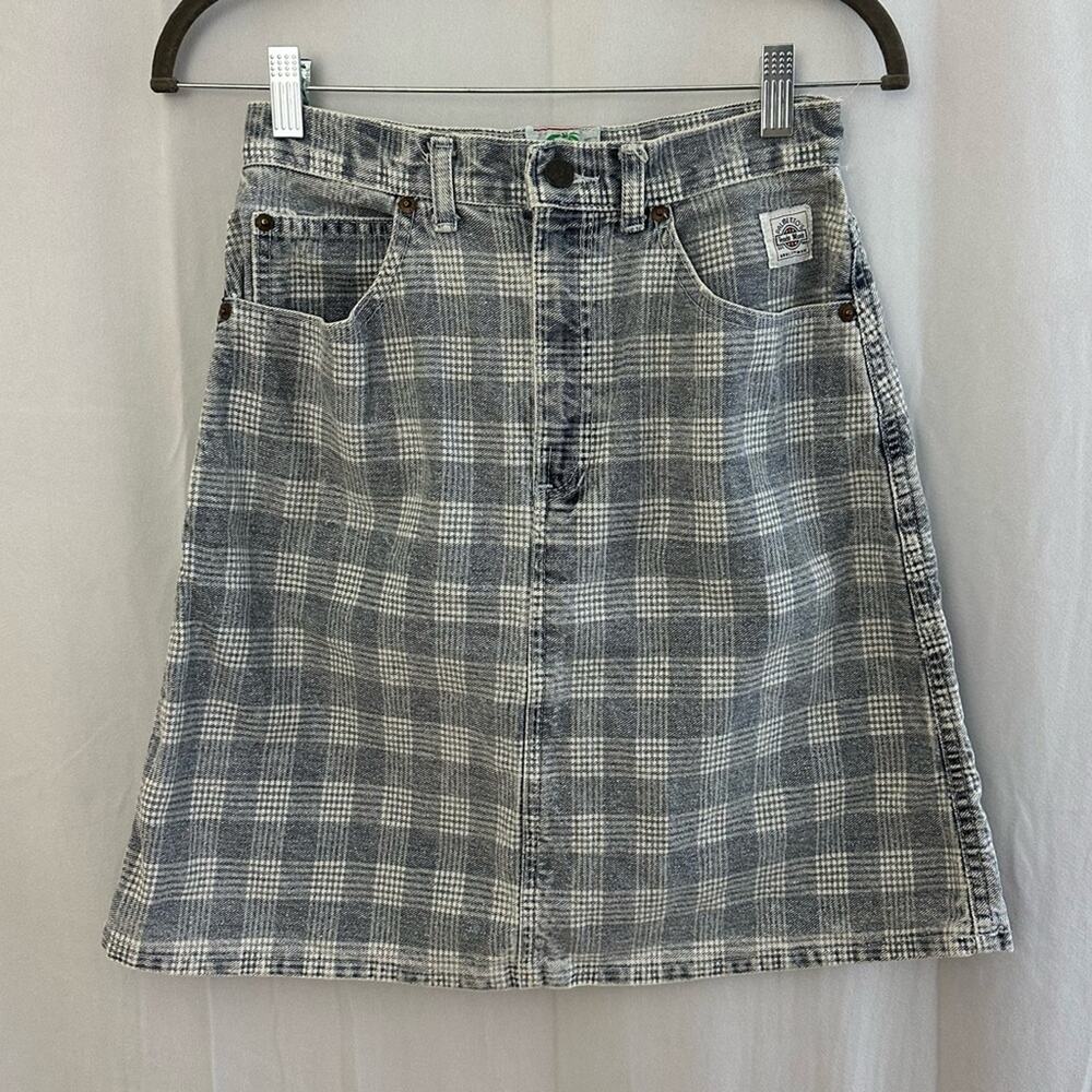 Vintage Palmetto's Blue & White Plaid Demin Mini Skirt Womens Waist 26"